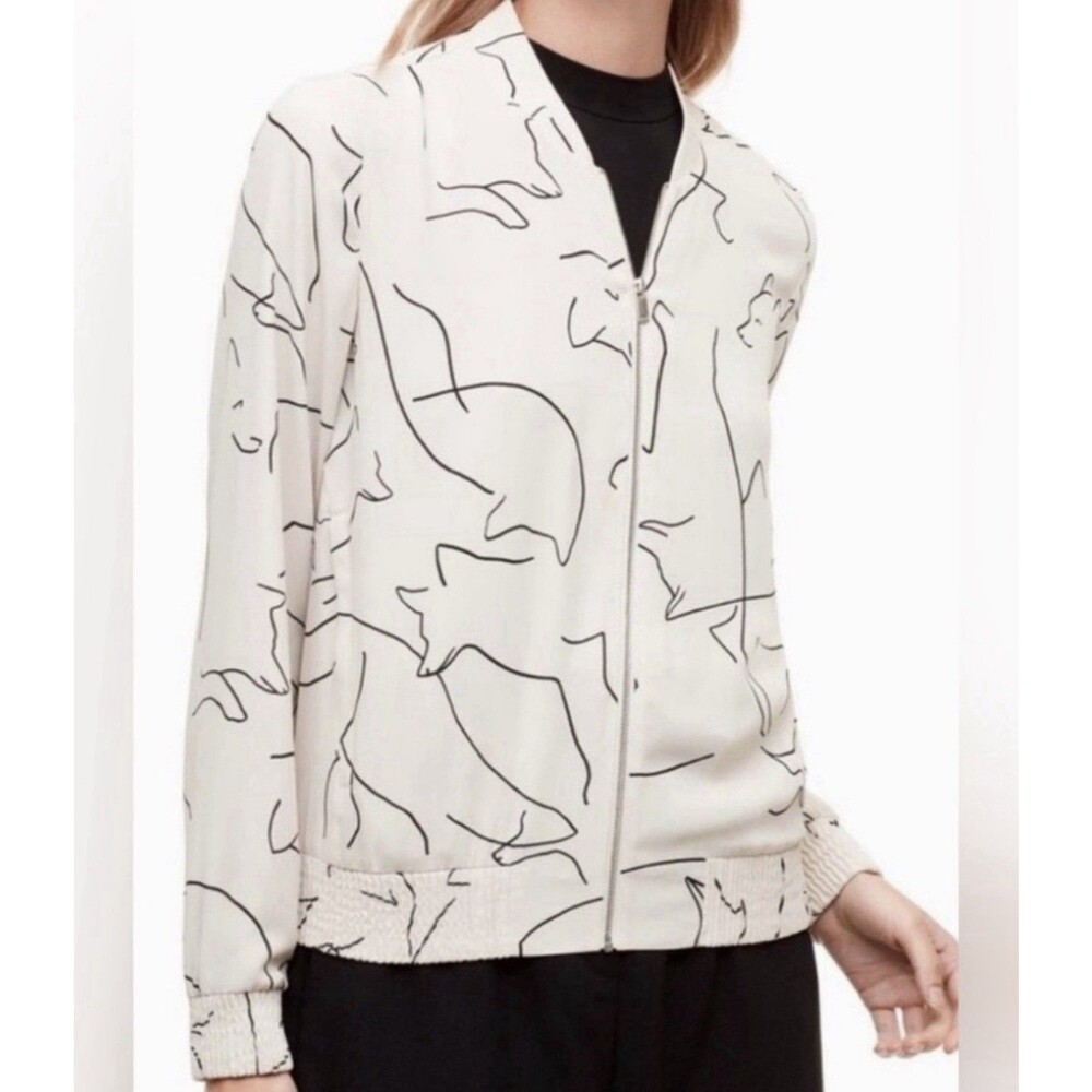 Aritzia Babaton Gilroy Bomber Jacket Sz M Fox Print Abstract Zip Up